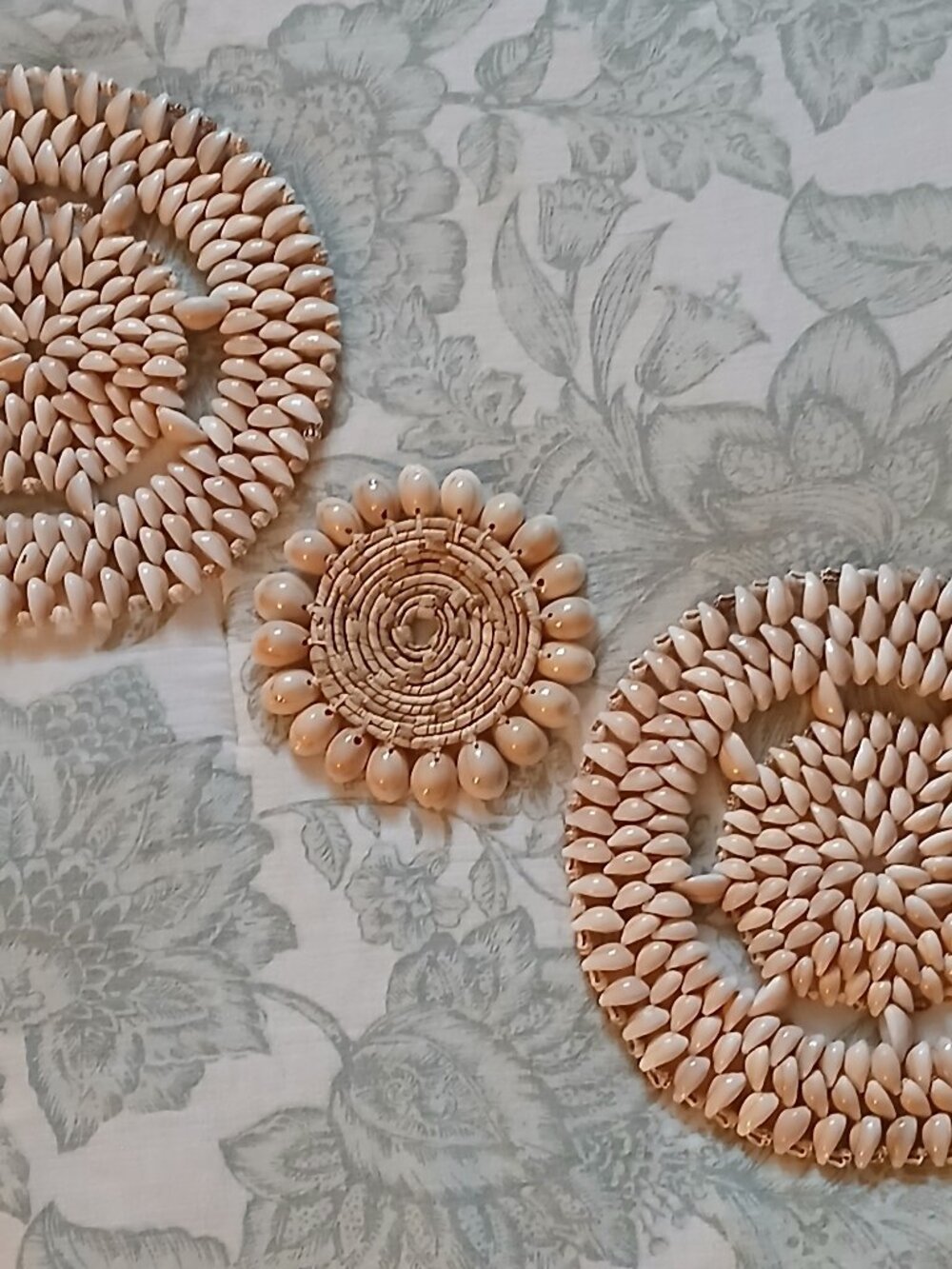 Vintage Handcrafted Set of Cowrie Shell Trivets/Hot Pads-Beach, Nautical